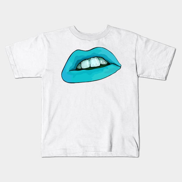 Blue lips Kids T-Shirt by leonlambyart